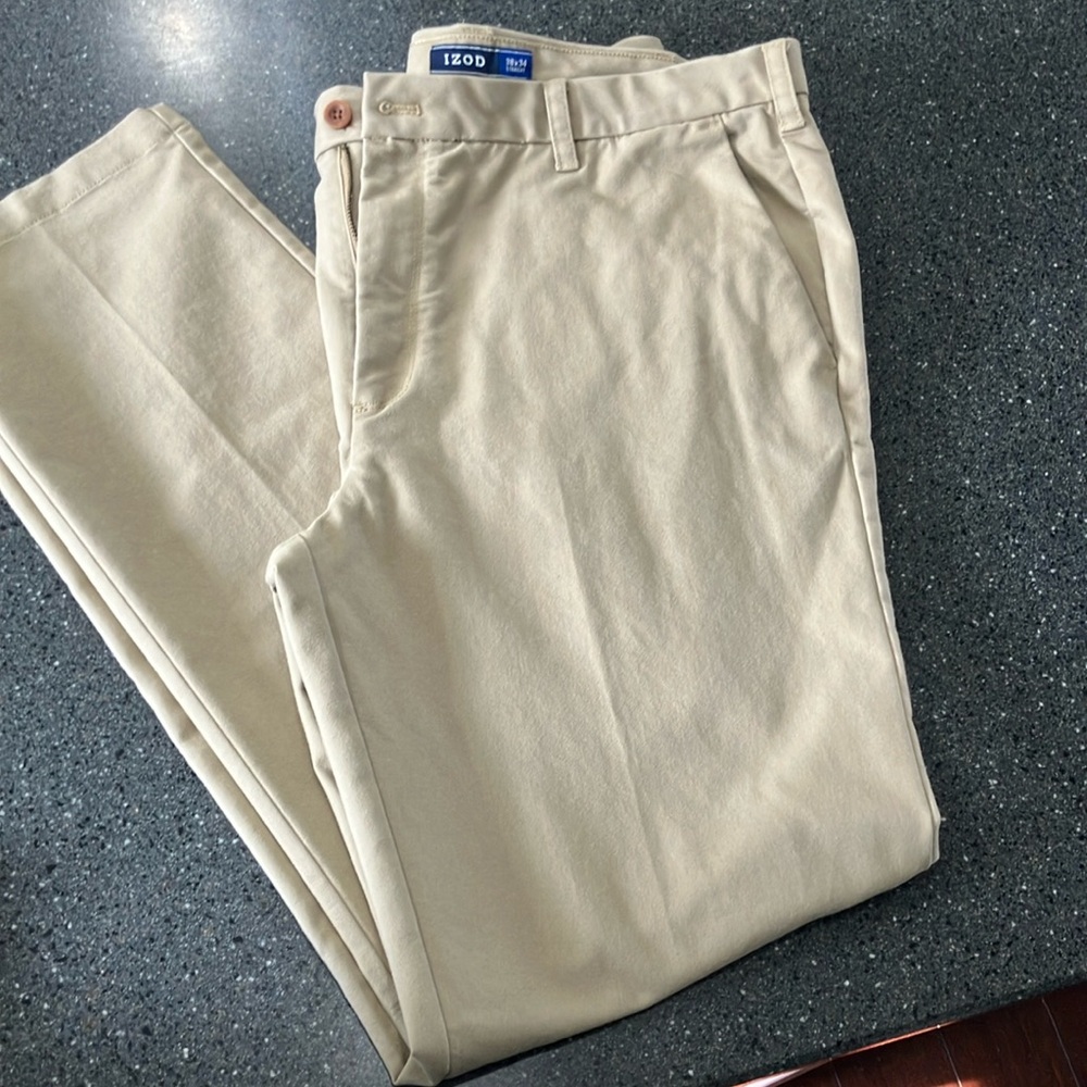 Izod Tan Chino Pants Classic Cotton Twill